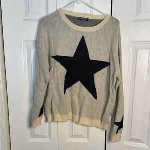 SHEIN Cream Sweater with Black Star Design